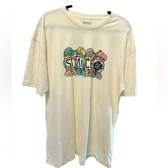 NWOT Stance Unisex Cream Short Sleeve Graphic Logo Tee Shirt - Size L - Picture 1 of 6